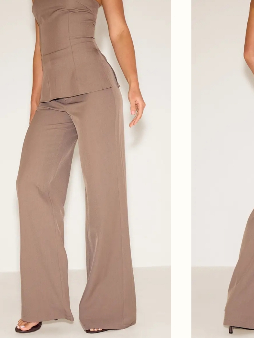 Pretty Little Thing Tall Mushroom Mid Rise Tailored Wide Leg Trousers Sz 4 T New - Picture 2 of 14